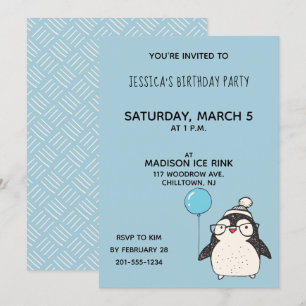 Invitation Pingouin avec ballon fête d'anniversaire personnal