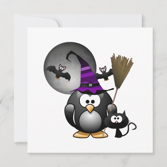 Invitation Pingouin de cuisine mignonne avec scène d'Hallowee (Devant)
