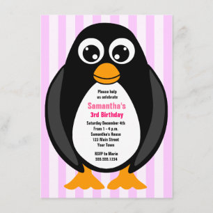 Invitation Pingouin de fête d'anniversaire personnalisé - ros
