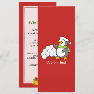 Invitation Pingouin de Noël avec boules de neige agitant