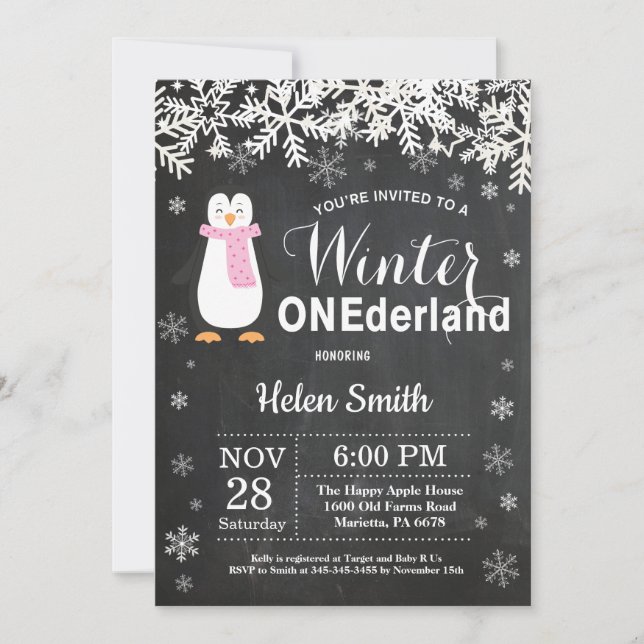 Invitation Pingouin d'hiver 1er anniversaire (Devant)