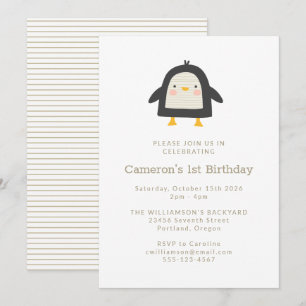 Invitation Pingouin d'hiver Simple 1er anniversaire