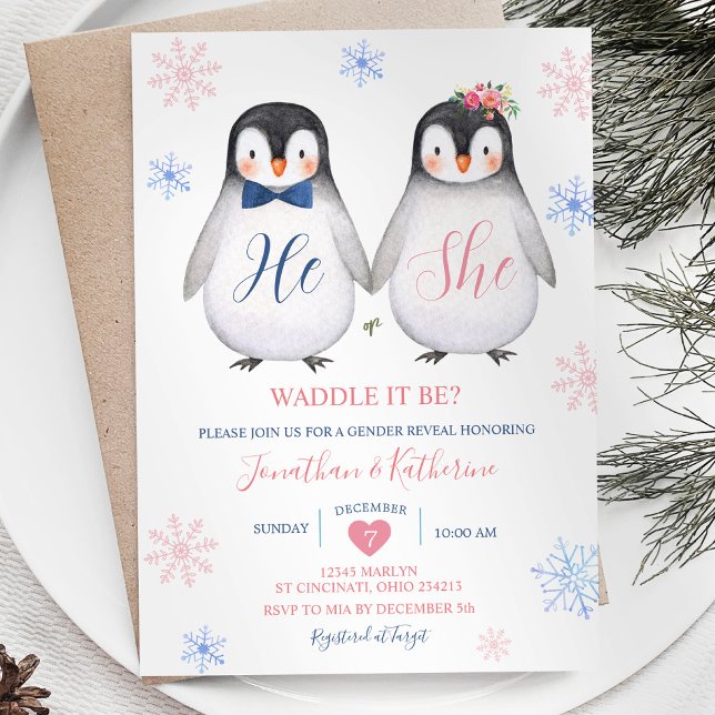 Invitation Pingouin Flocon de neige Révélation de genre (Créateur téléchargé)