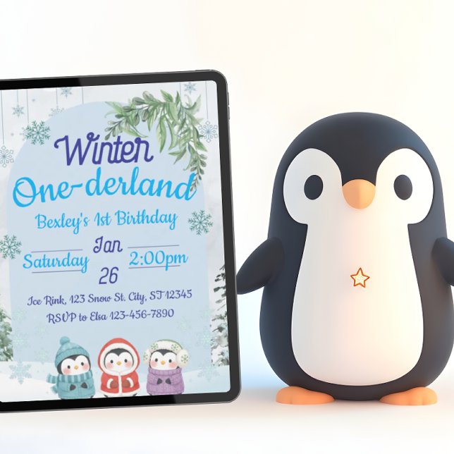 Invitation Pingouin Hiver Un derland 1er anniversaire (Créateur téléchargé)