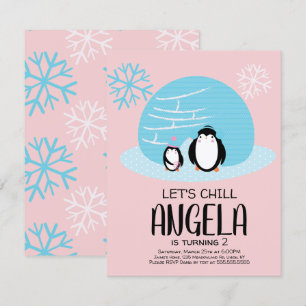 Invitation Pingouin Igloo Snowflakes hiver Anniversaire