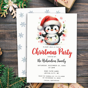 Invitation Pingouin mignon avec lumières Noël festif