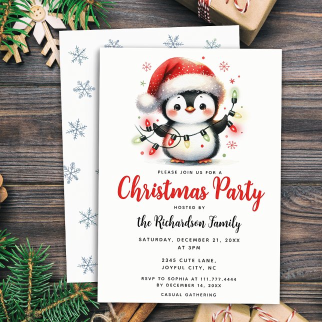 Invitation Pingouin mignon avec lumières Noël festif (Créateur téléchargé)