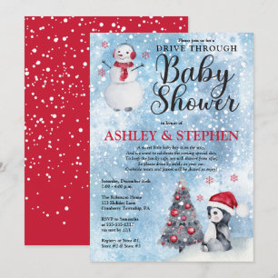 Invitation Pingouin Snowman promenade d'hiver Thru Boy Baby s