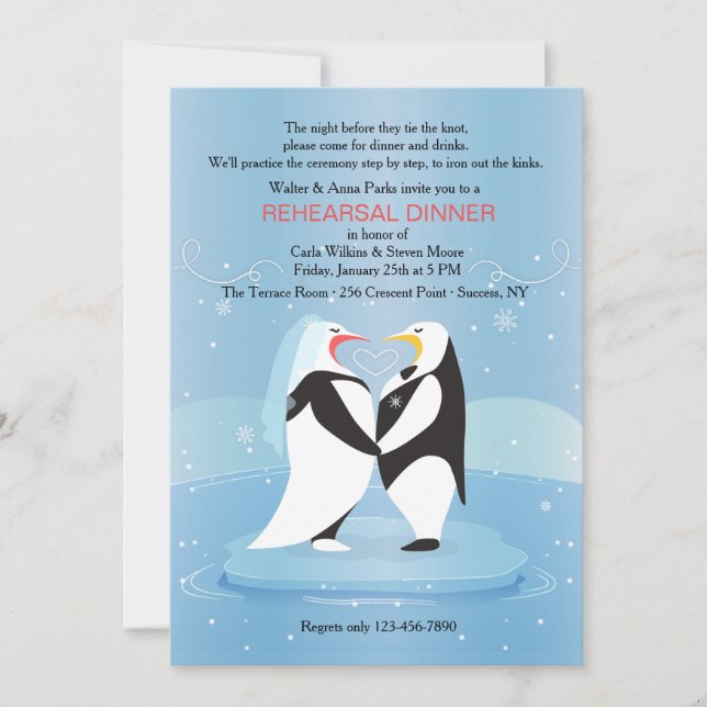 Invitation Pingouins dans l'invitation de l'amour (Devant)
