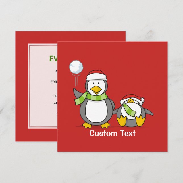 Invitation Pingouins de Noël (Devant / Derrière)