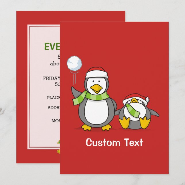Invitation Pingouins de Noël (Devant / Derrière)