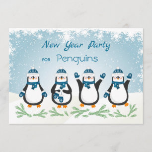 Invitation Pingouins, Flambeaux de neige Nouvel An