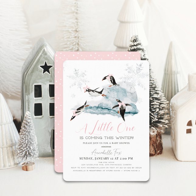 Invitation Pingouins Hiver Flocon de neige Baby shower fille  (Créateur téléchargé)