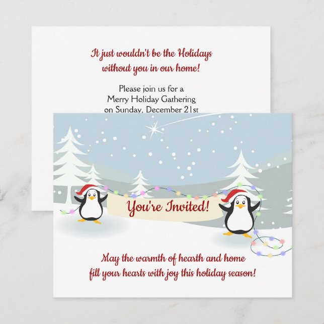 Invitation Pingouins Hiver Scène Fête de Noël  (Devant / Derrière)
