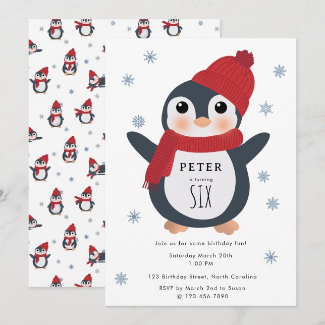 Invitation Pingouins mignons Oiseaux d'hiver Animaux de l'Arc (Devant / Derrière)