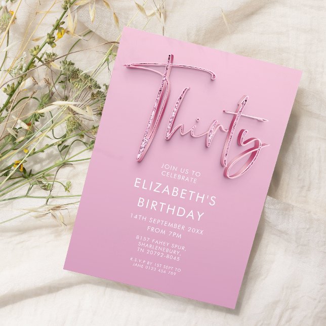 Invitation Pink 30th Birthday Party Glitz (Créateur téléchargé)