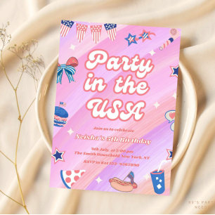 Invitation Pink 4 juillet Anniversaire Toute Américaine
