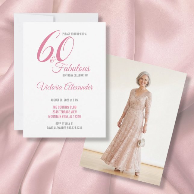 Invitation Pink 60 and Fabulous Elegant Script Birthday (Pink 60 and Fabulous Elegant Script Birthday Invitation)