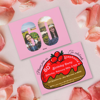 Invitation Pink 60th Birthday Party Chocolate Donut Dessert 