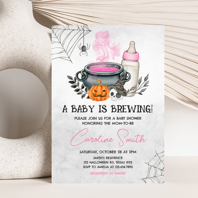 Invitation Pink A Baby brasse le Baby shower d'Halloween (Pink Halloween Baby Shower Invitation)