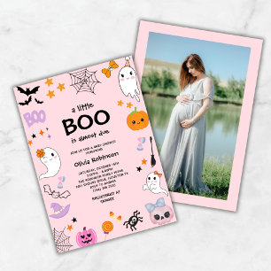 Invitation Pink A Little Boo Cute Photo Baby shower Halloween