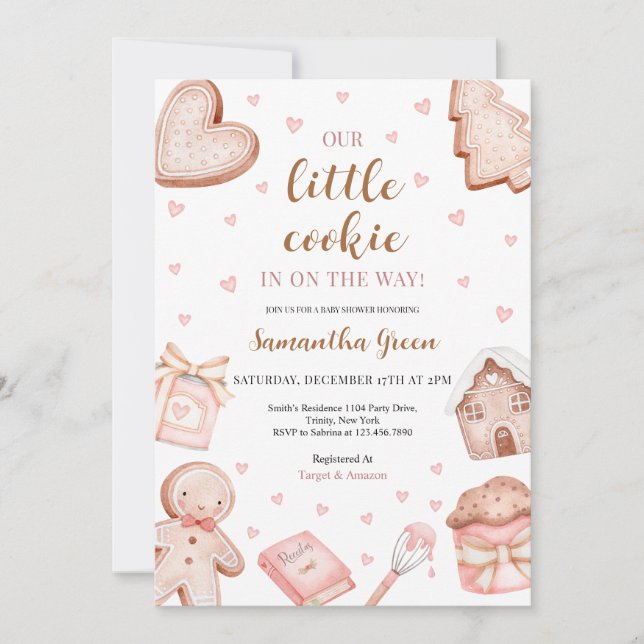 Invitation Pink A Little Cookie Baby Shower (Devant)