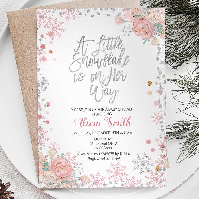 Invitation Pink A Little Snowflake est sur le Baby shower Her (Créateur téléchargé)
