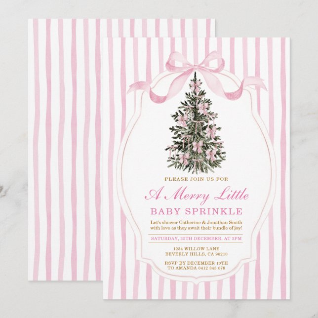Invitation Pink A Merry Little Baby Sprinkle Christmas Tree (Devant / Derrière)