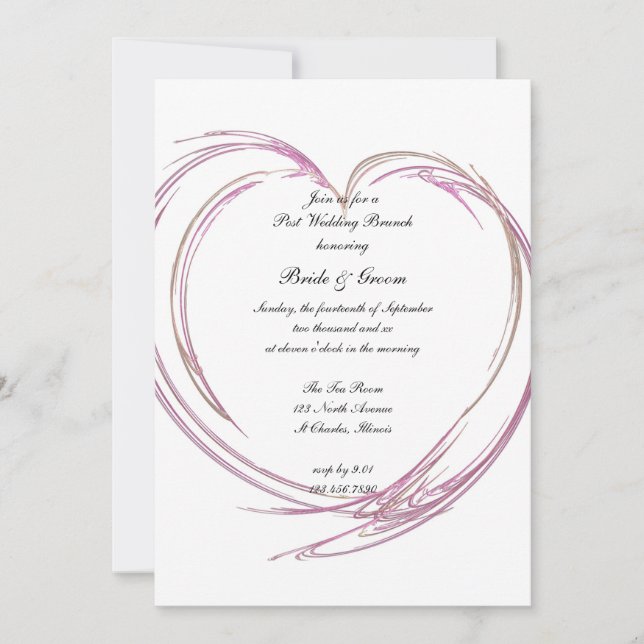 Invitation Pink Abstrait Heart Post Mariage Brunch (Devant)