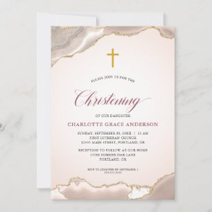 Invitation Pink Agate Gold Parties scintillant Script Baby Gi