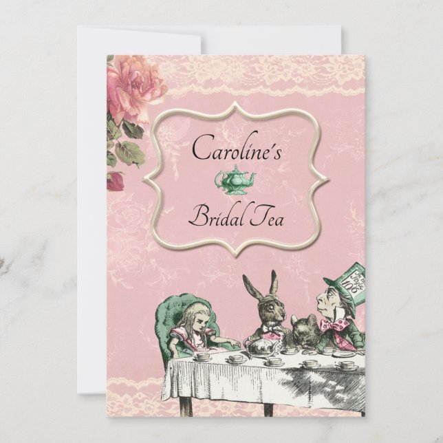 Invitation Pink Alice Wonderland Tea Party Fête des mariées (Devant)