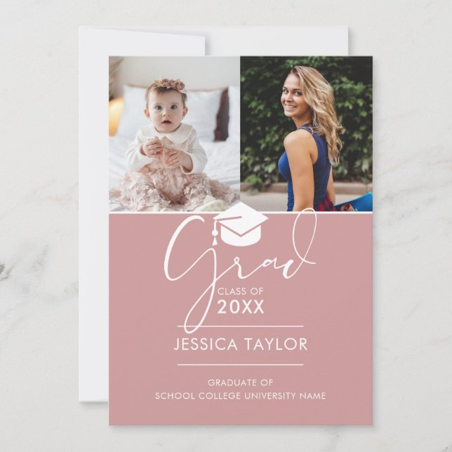 Invitation Pink Alors Et Maintenant 2 Fête De Diplôme Photo (Devant)