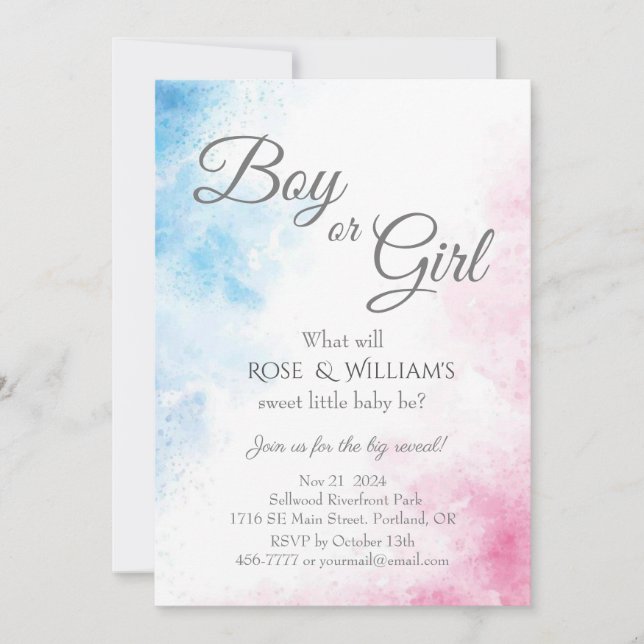 Invitation Pink and Blue Genre Reveal Party Garçon ou fille (Devant)