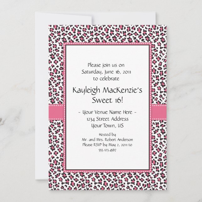 Invitation Pink and Brown Empreinte de léopard Sweet 16 Invit (Devant)