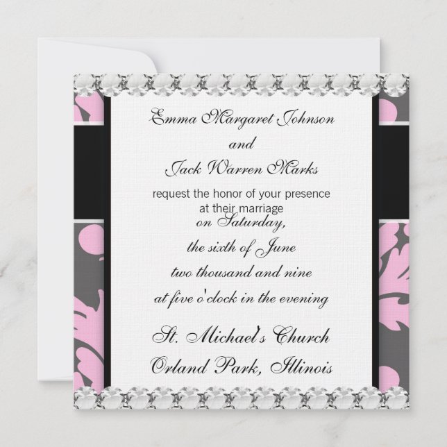 Invitation pink and deep gray large damask (Devant)
