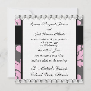 Invitation pink and deep gray large damask