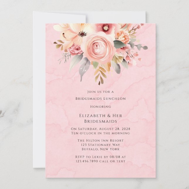 Invitation Pink and Gold Chic Florals Bridesmaiers Déjeuner (Devant)
