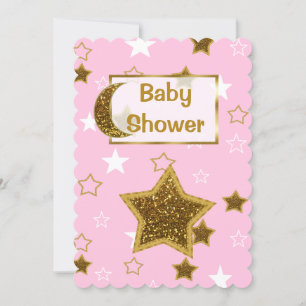 Invitation Pink and Gold Moon and Stars Baby showers Invitati
