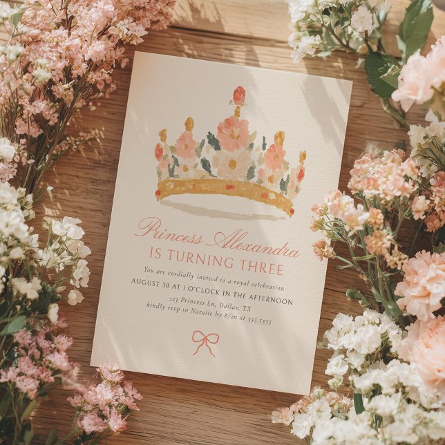 Invitation Pink and Gold Princess Crown Fairytale (Créateur téléchargé)