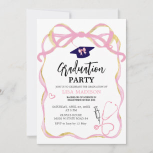 Invitation Pink and Gold RN Moderne Infirmière Graduation