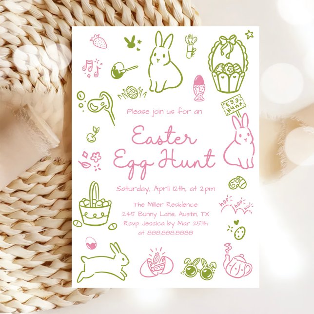 Invitation Pink and Green Easter Egg Hunt Party (Créateur téléchargé)