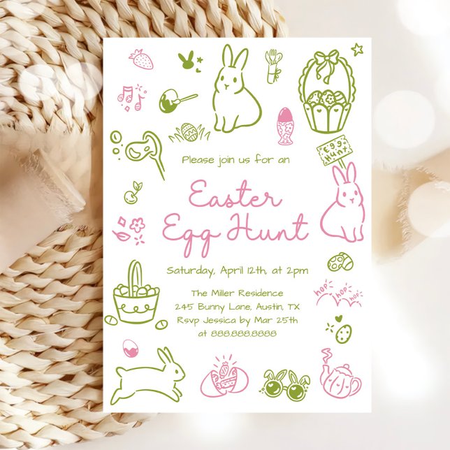 Invitation Pink and Green Easter Egg Hunt Party (Créateur téléchargé)