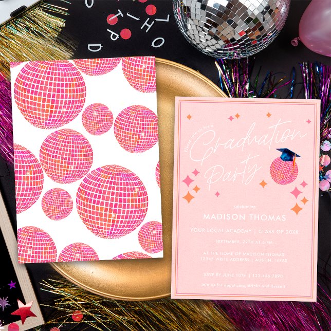 Invitation Pink and Orange Retro Disco Ball Party (Créateur téléchargé)