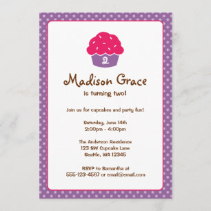 Invitation Pink and Purple Cupcake Polka Dot Anniversaire