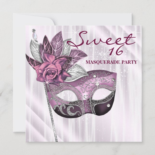 Invitation Pink and Purple Sweet 16 Masquerade Party (Devant)