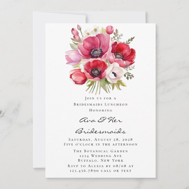 Invitation Pink and Red Poppy Tulips Bridesmaiers Déjeuner (Devant)