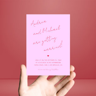 Invitation Pink and Red Script Heart Photo et Mariage de site