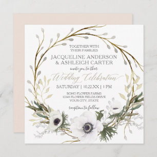 Invitation Pink and White Anemone Twig Fern Eucalyptus Wreve