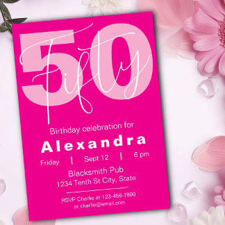 Invitation Pink And White Happy 50th Birthday Celebration