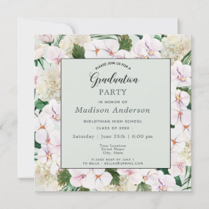 Invitation Pink and White Watercolor Blooms Graduation Party